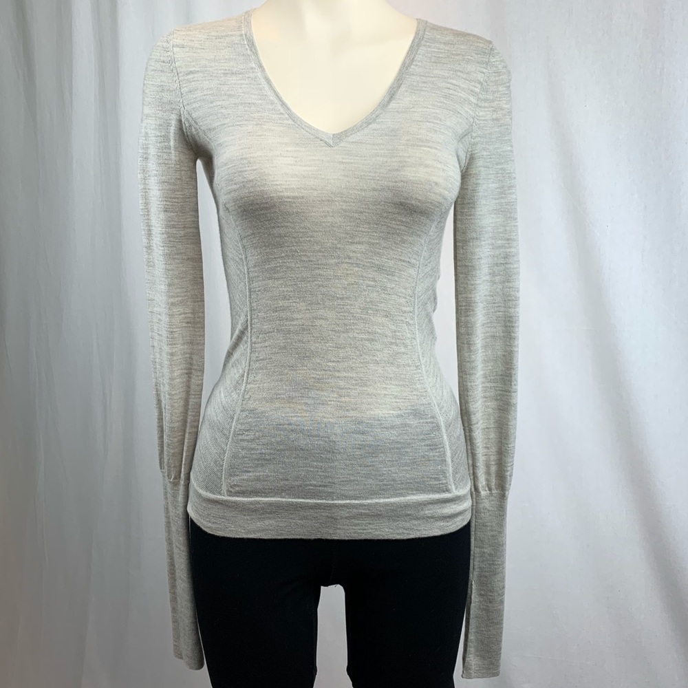 Theory Thin Knit Wool Fitted V-neck Sweater